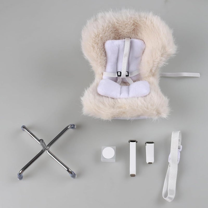 Walant Doll Car Seat Compatible with Labubu, Chair for 10-17cm Dolls - Adjustable Safety Strap, Air Vent Clip & Desktop Stand, Soft Cushion, Cute Car Ornament Gift for Collectors & Fans (Beige) - Image 3
